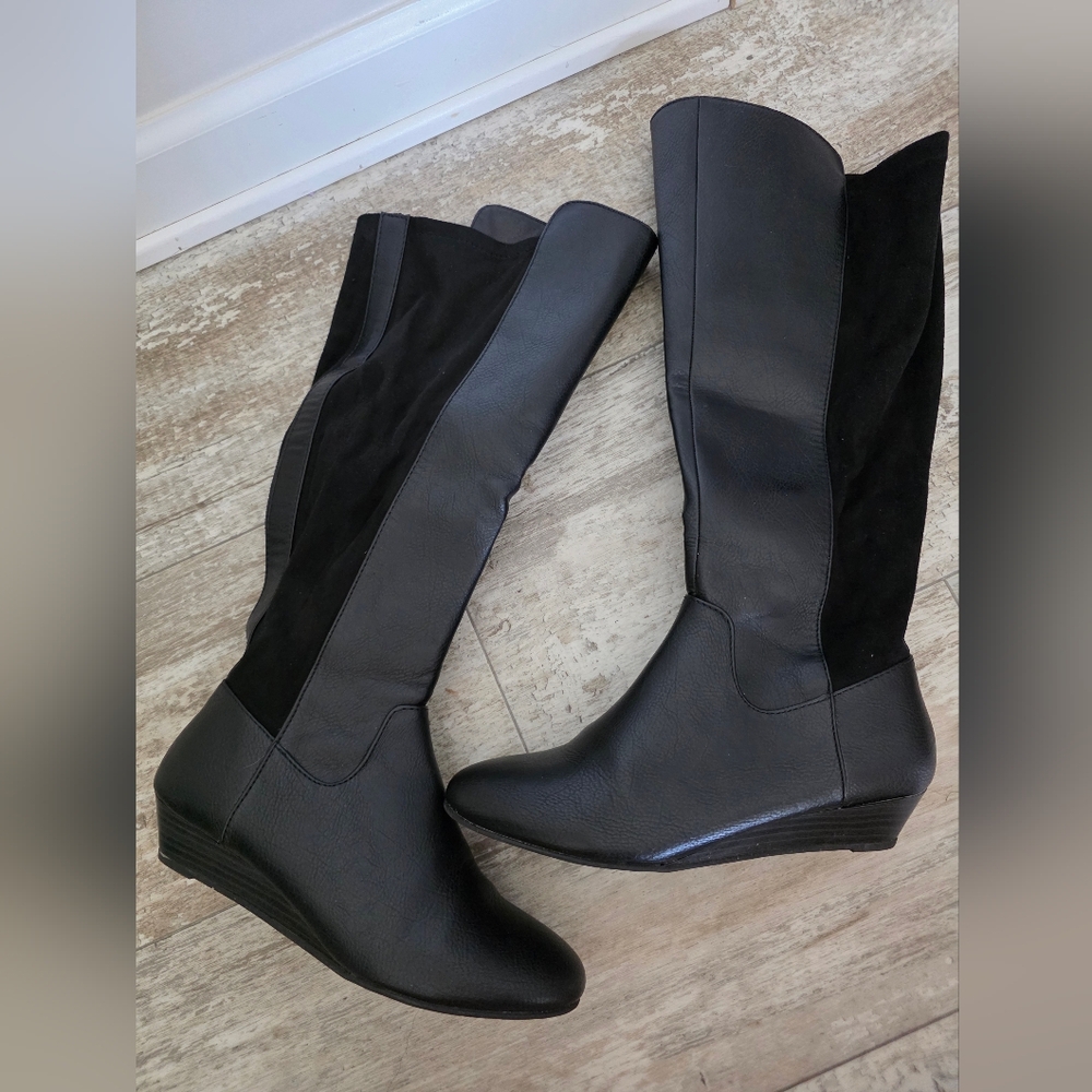 SO albacore soze 7wide womans high black boot small wedge adjustable fit